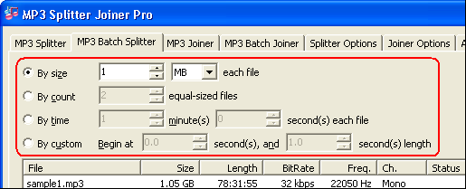Choose a split type and set options