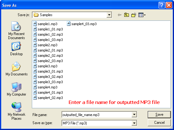 Enter a file name for outputted MP3 file