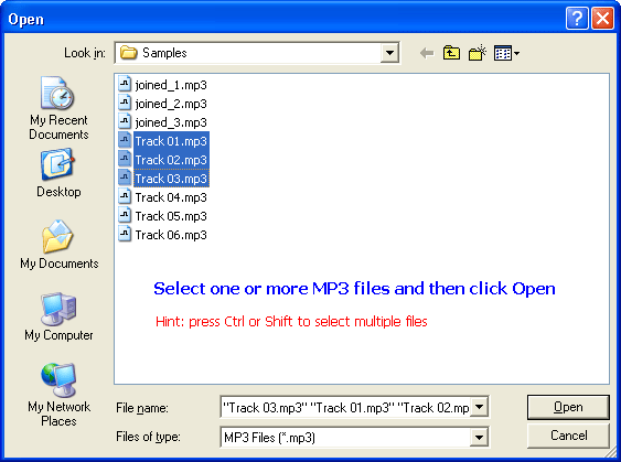 Select one or more MP3 files