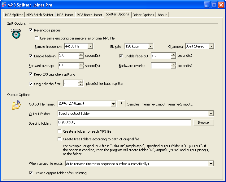 Splitter Options